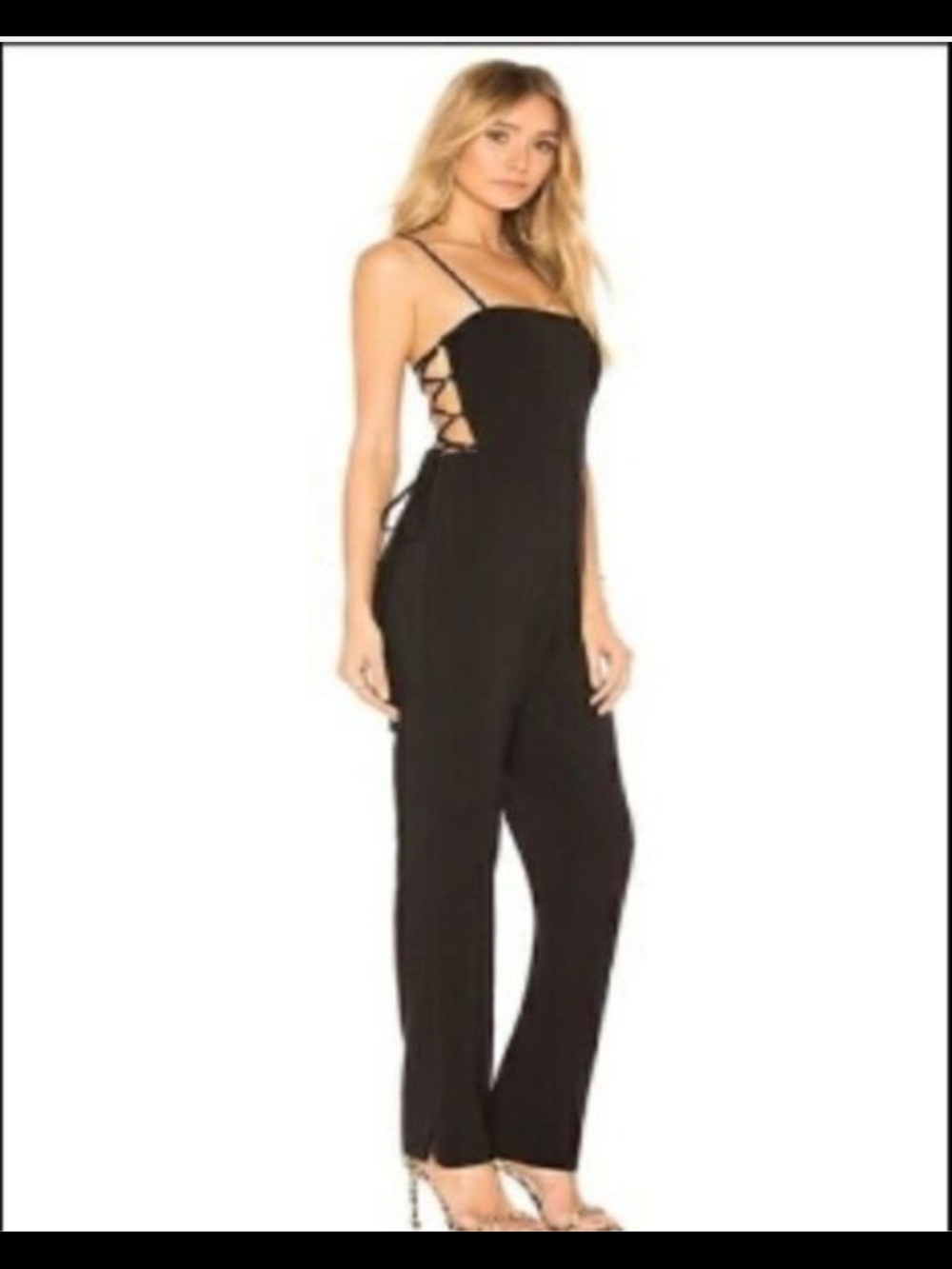BCBGMaxAzria Black Lace-Up Side Romper Jumpsuit
